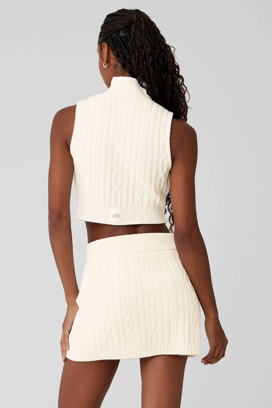 Cable Knit Winter Bliss Mock Neck Tank - Ivory