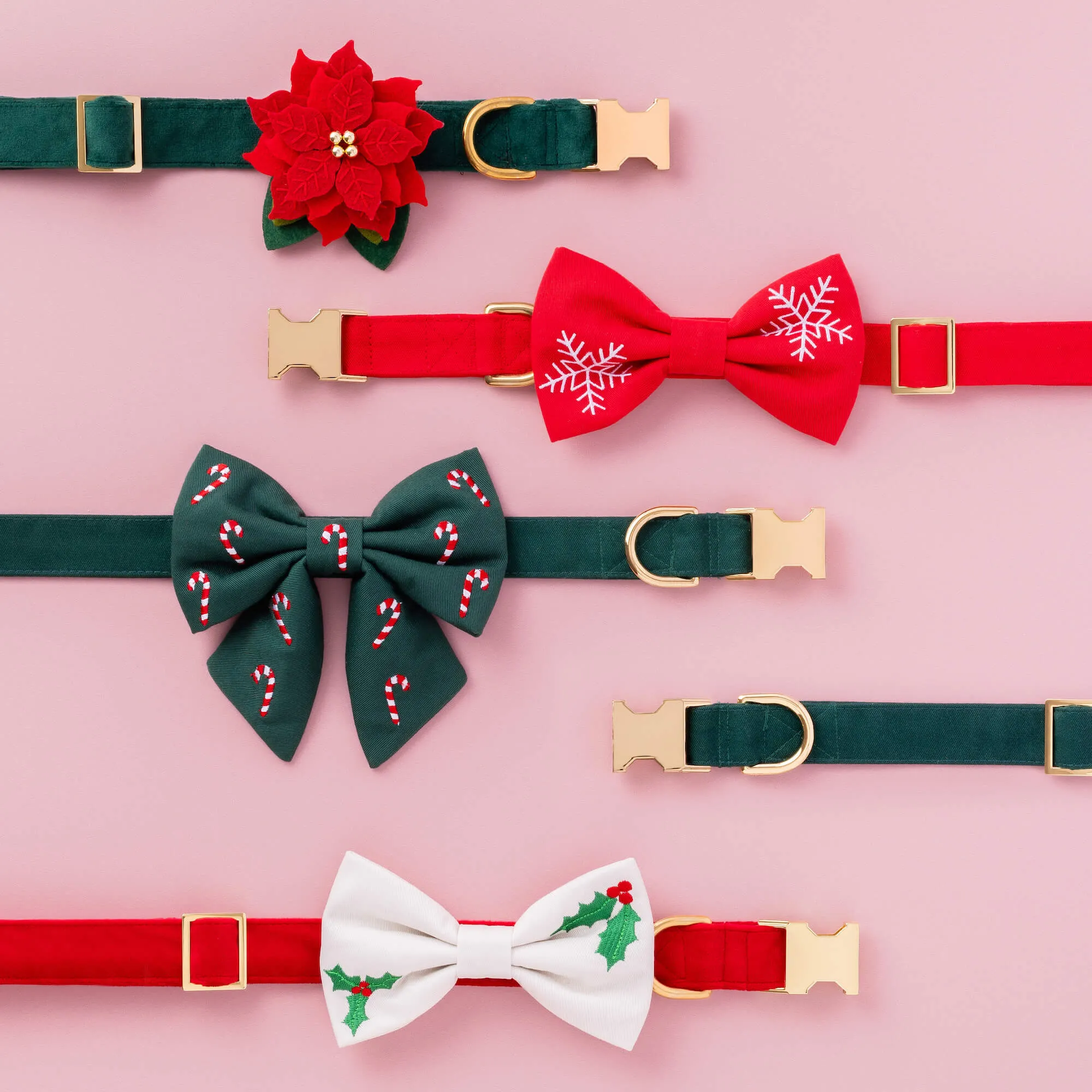 Candy Canes Embroidered Lady Bow Collar