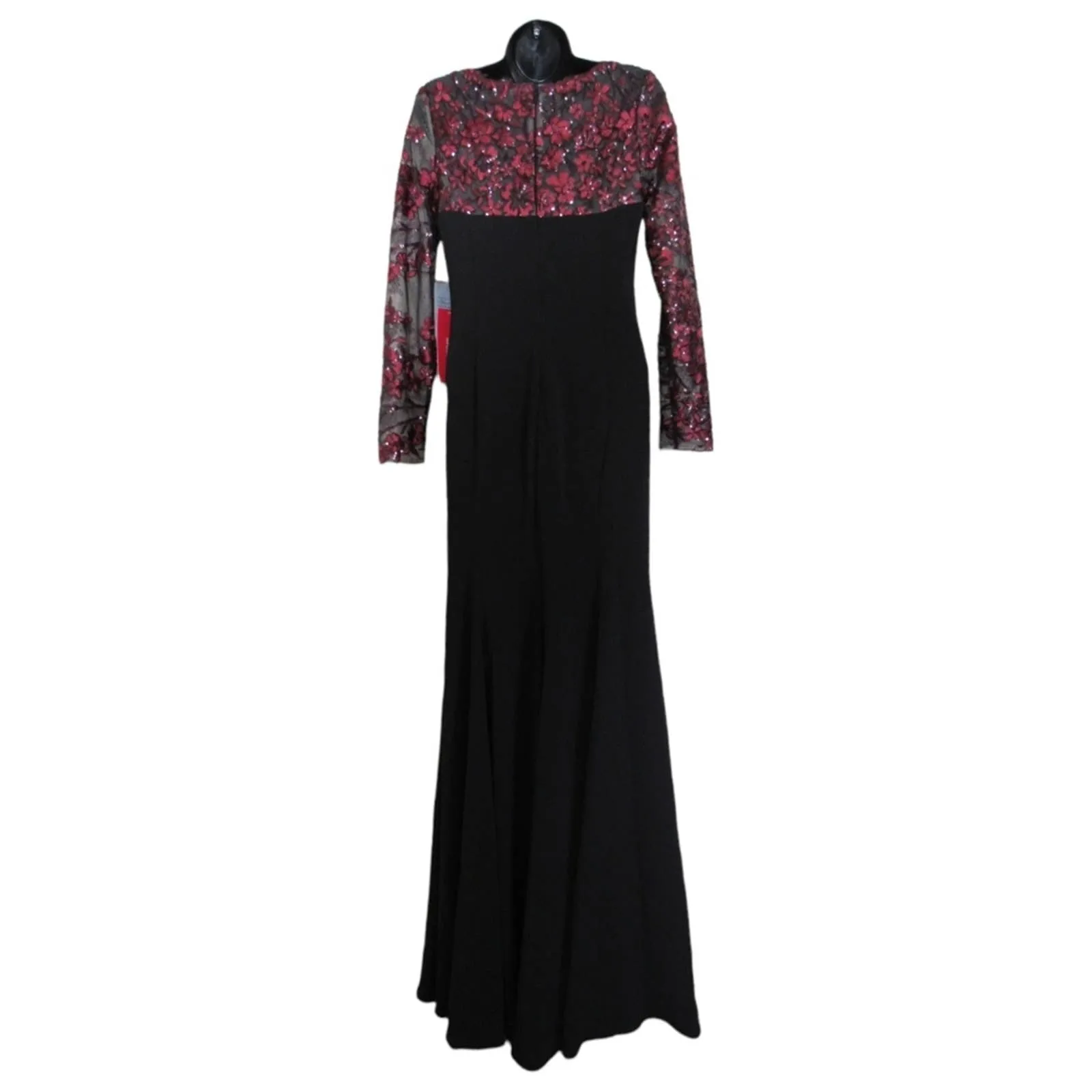 CARMEN MARC VALVO INFUSION Crepe Long Gown Black burgundy