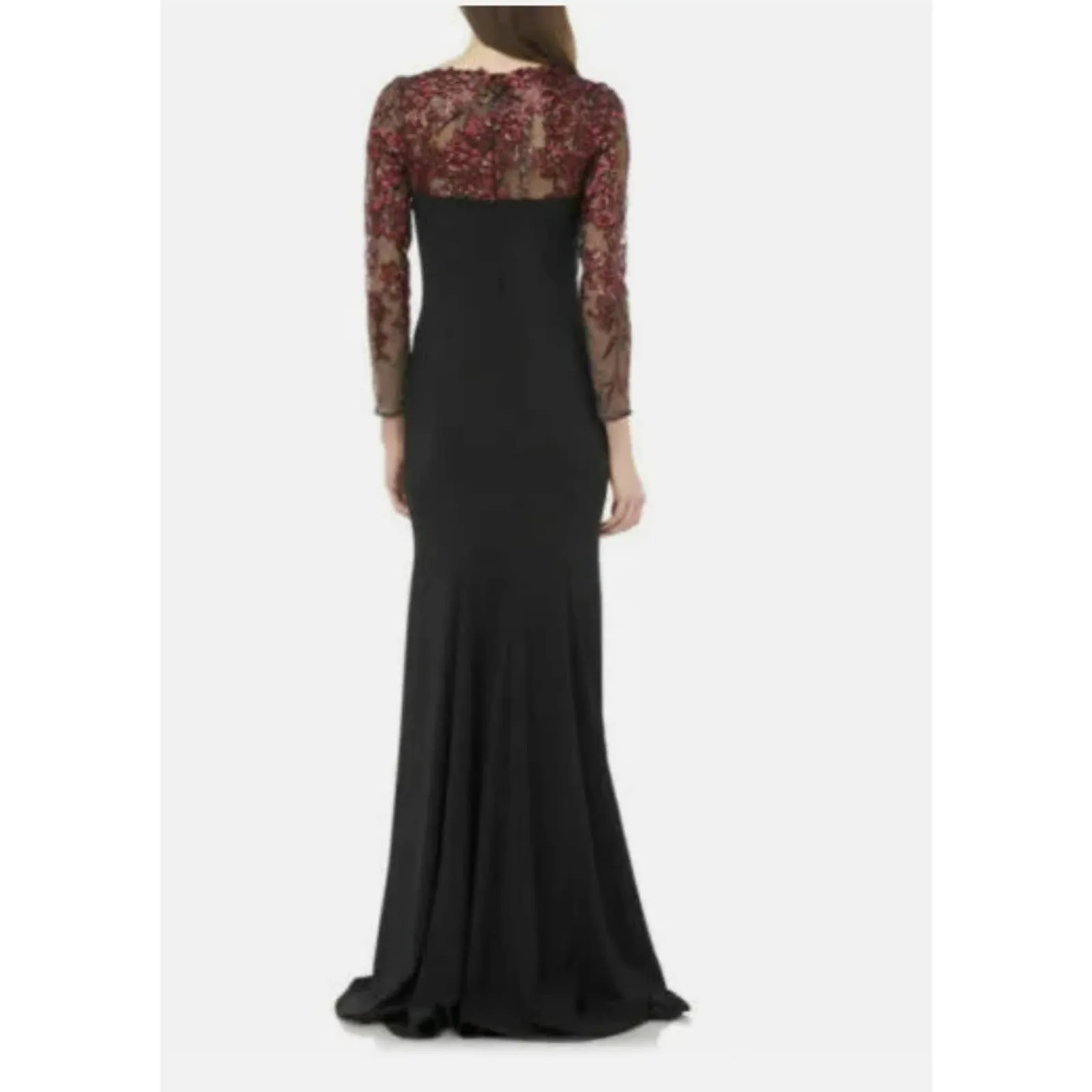 CARMEN MARC VALVO INFUSION Crepe Long Gown Black burgundy