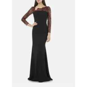 CARMEN MARC VALVO INFUSION Crepe Long Gown Black burgundy