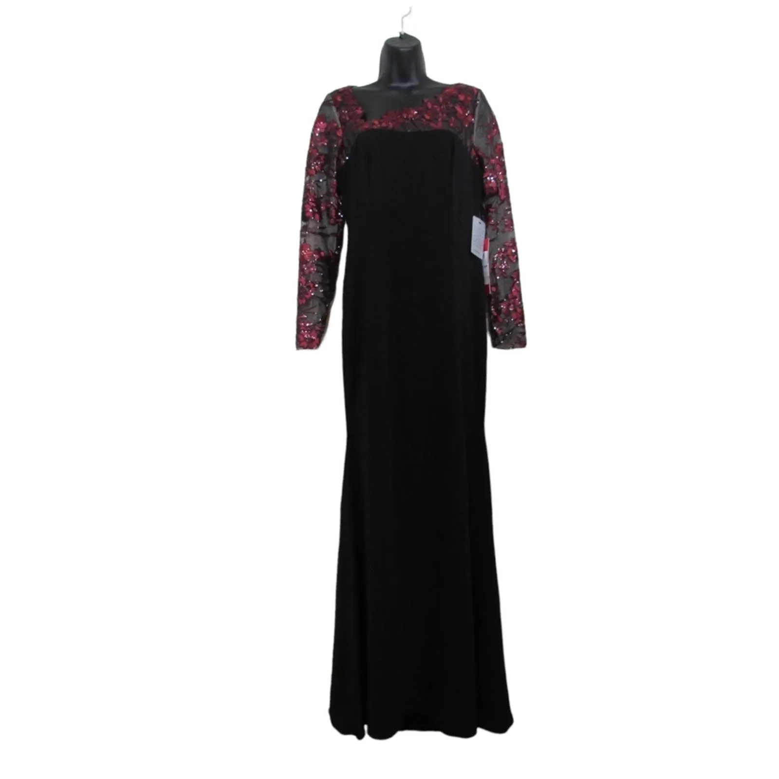 CARMEN MARC VALVO INFUSION Crepe Long Gown Black burgundy