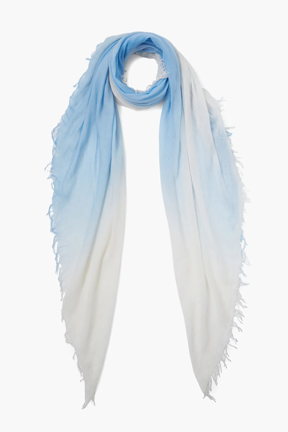 Cashmere and Silk Scarf Baby Blue Dip Dyed