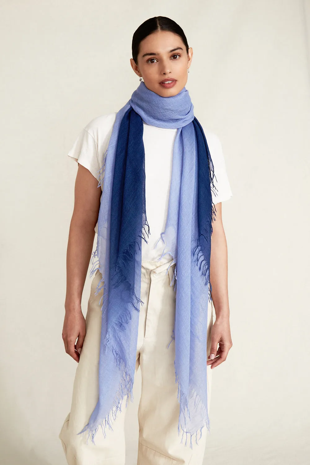 Cashmere and Silk Scarf Estate Blue Dip Dyed