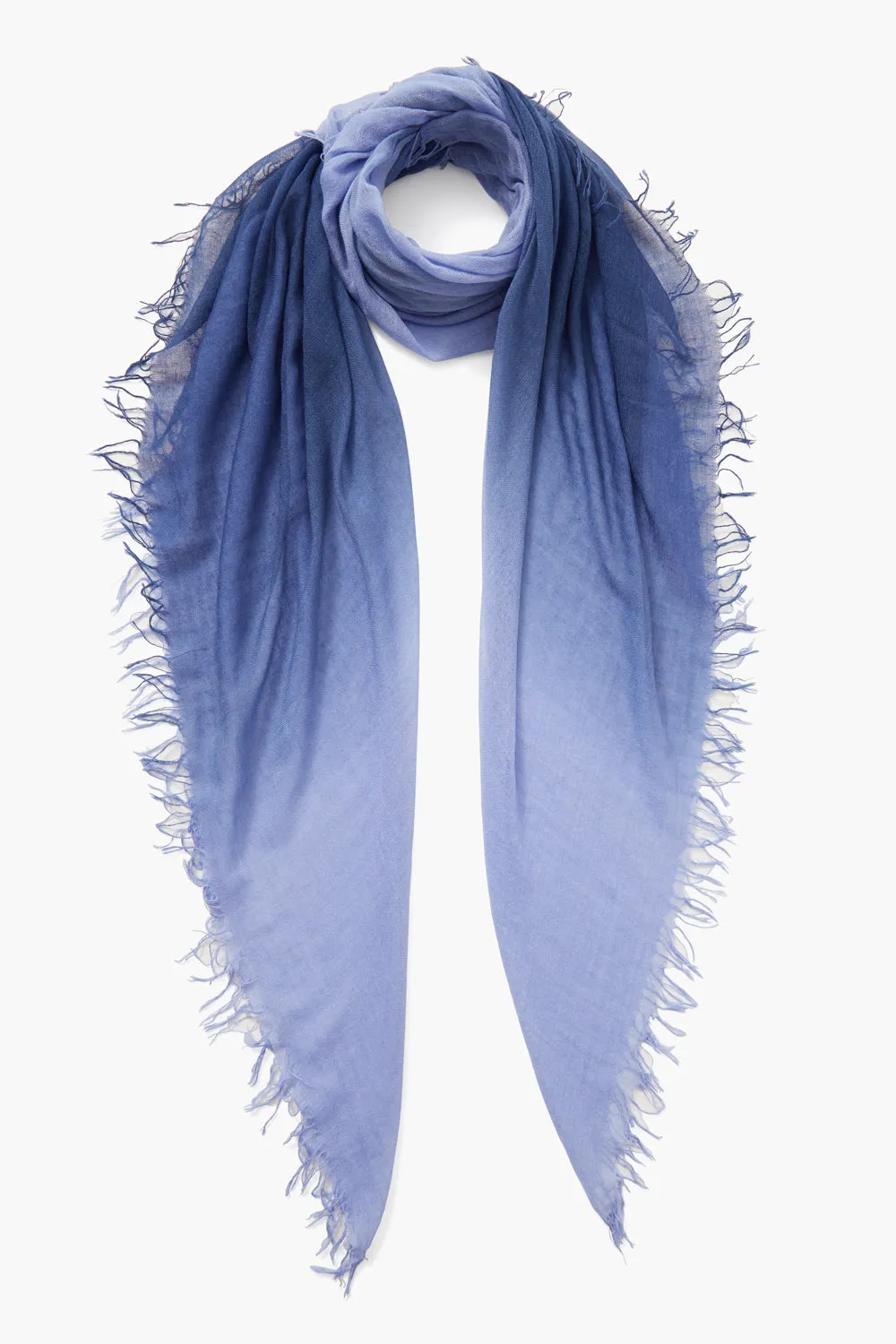 Cashmere and Silk Scarf Estate Blue Dip Dyed