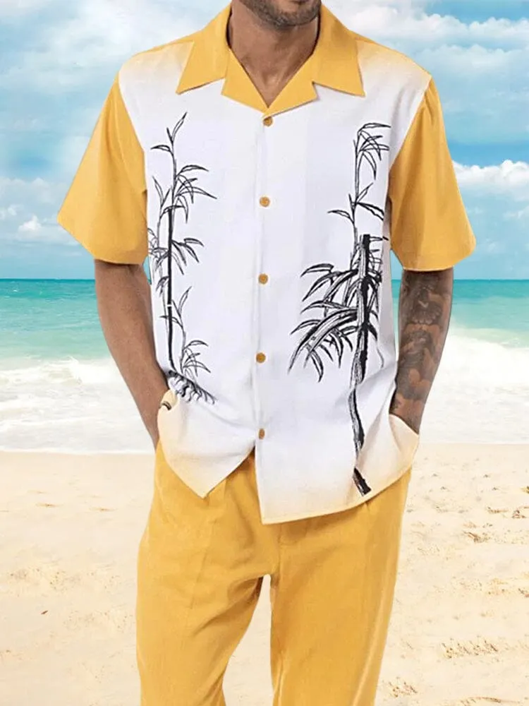 Casual Printed Beach Shirt Straight Pants Set