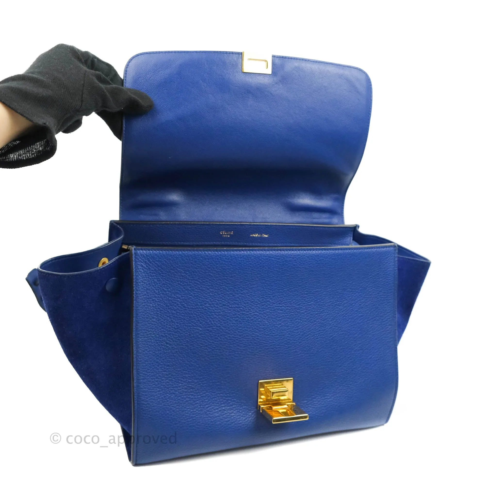 Celine Sleek Small Tri-Color Trapeze Blue Calfskin