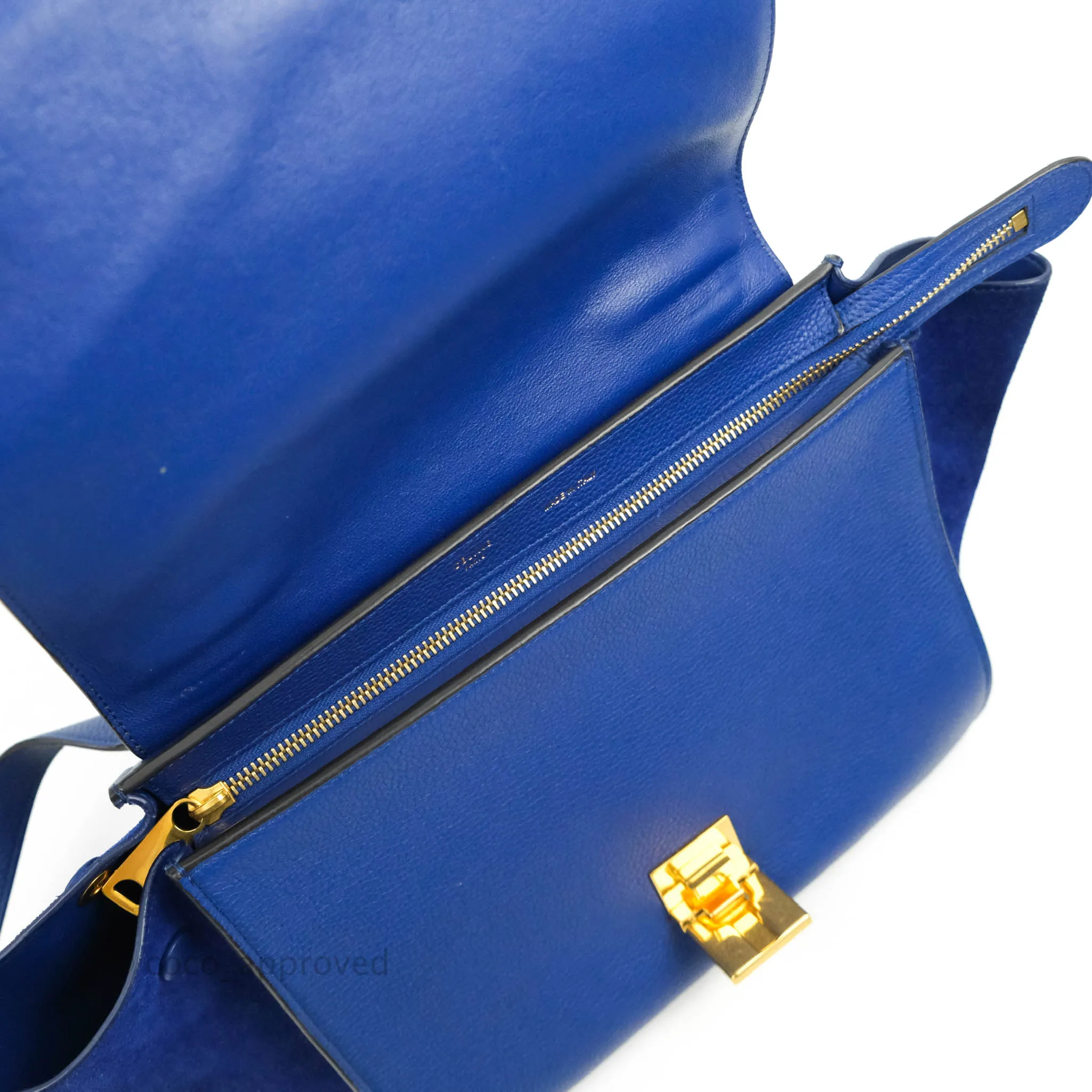 Celine Sleek Small Tri-Color Trapeze Blue Calfskin