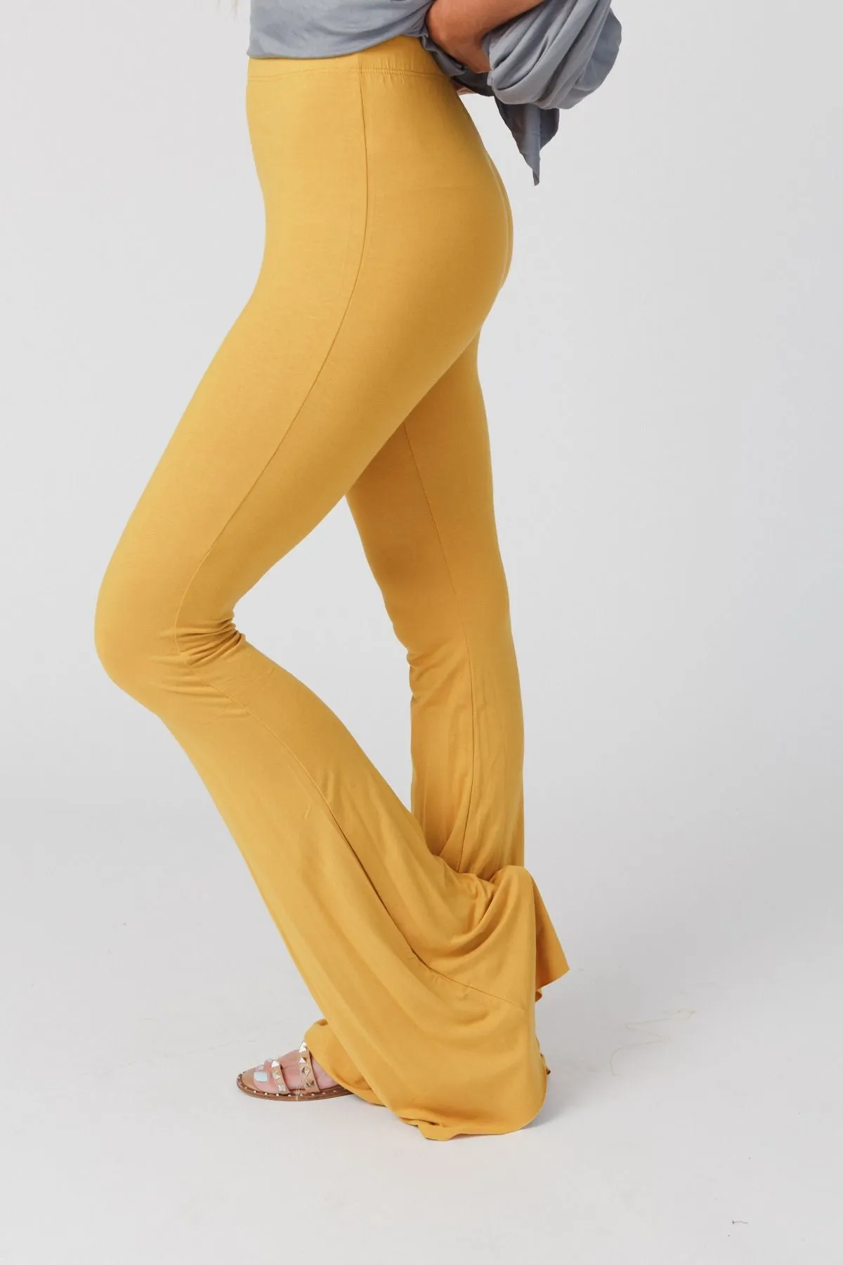 Cher Solid Raw Edge Flare Pant - Mustard Yellow