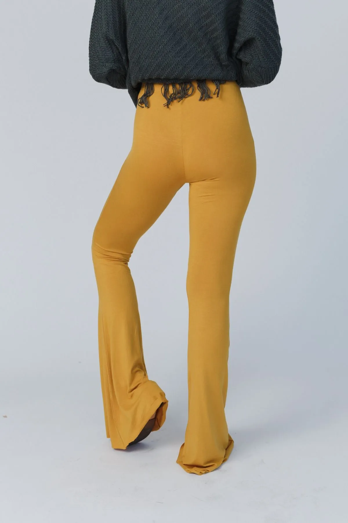 Cher Solid Raw Edge Flare Pant - Mustard Yellow