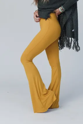 Cher Solid Raw Edge Flare Pant - Mustard Yellow