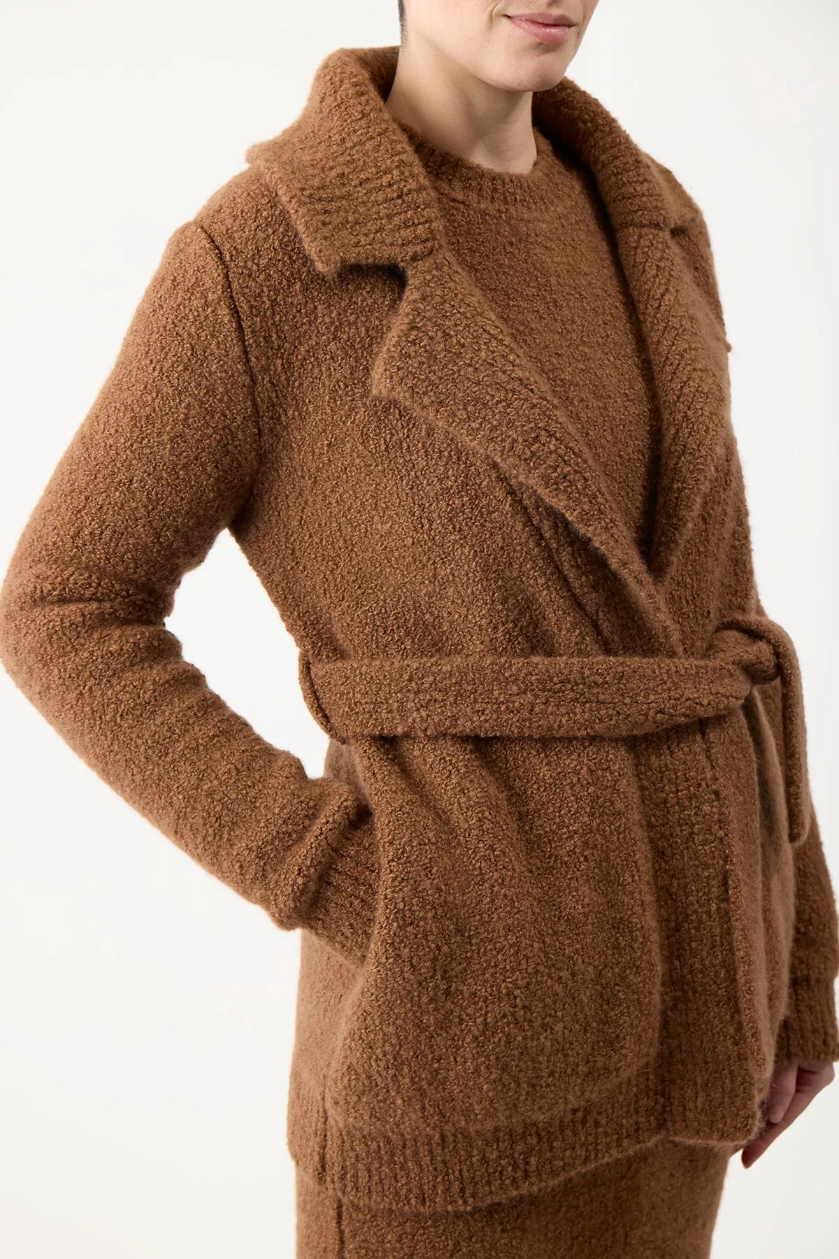 Coles Knit Cardigan in Cognac Cashmere Silk Boucle