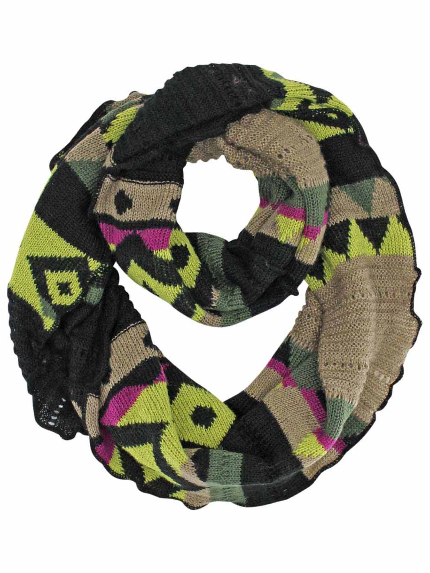 Colorful Knit Ring Infinity Scarf With Ruffled Edge