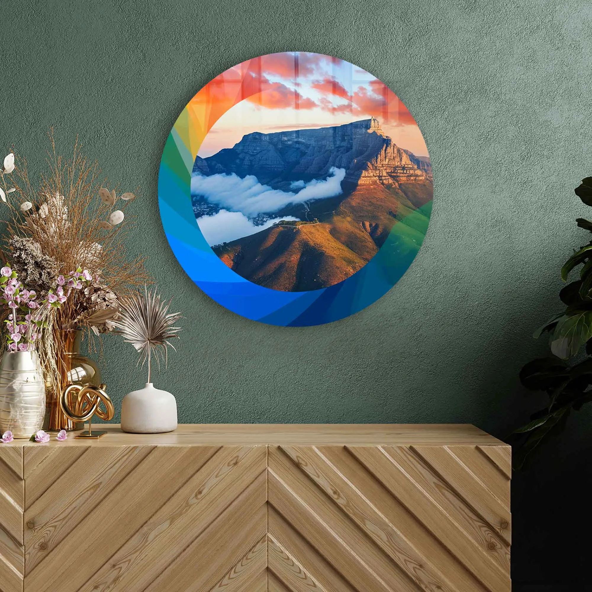 Colourful Mountains - Rounded Glass Wall Art