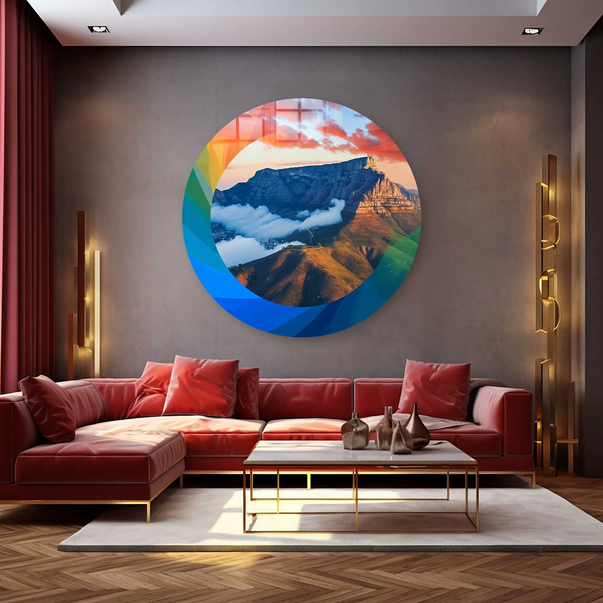 Colourful Mountains - Rounded Glass Wall Art