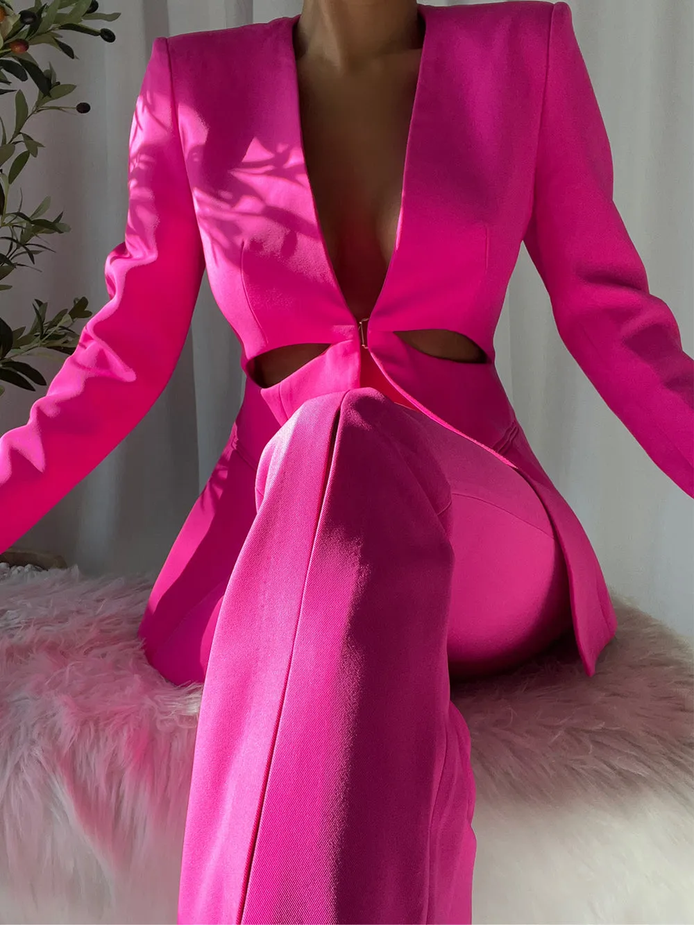 COUPERA Cut-out Blazer & Pants Set in Fuchsia