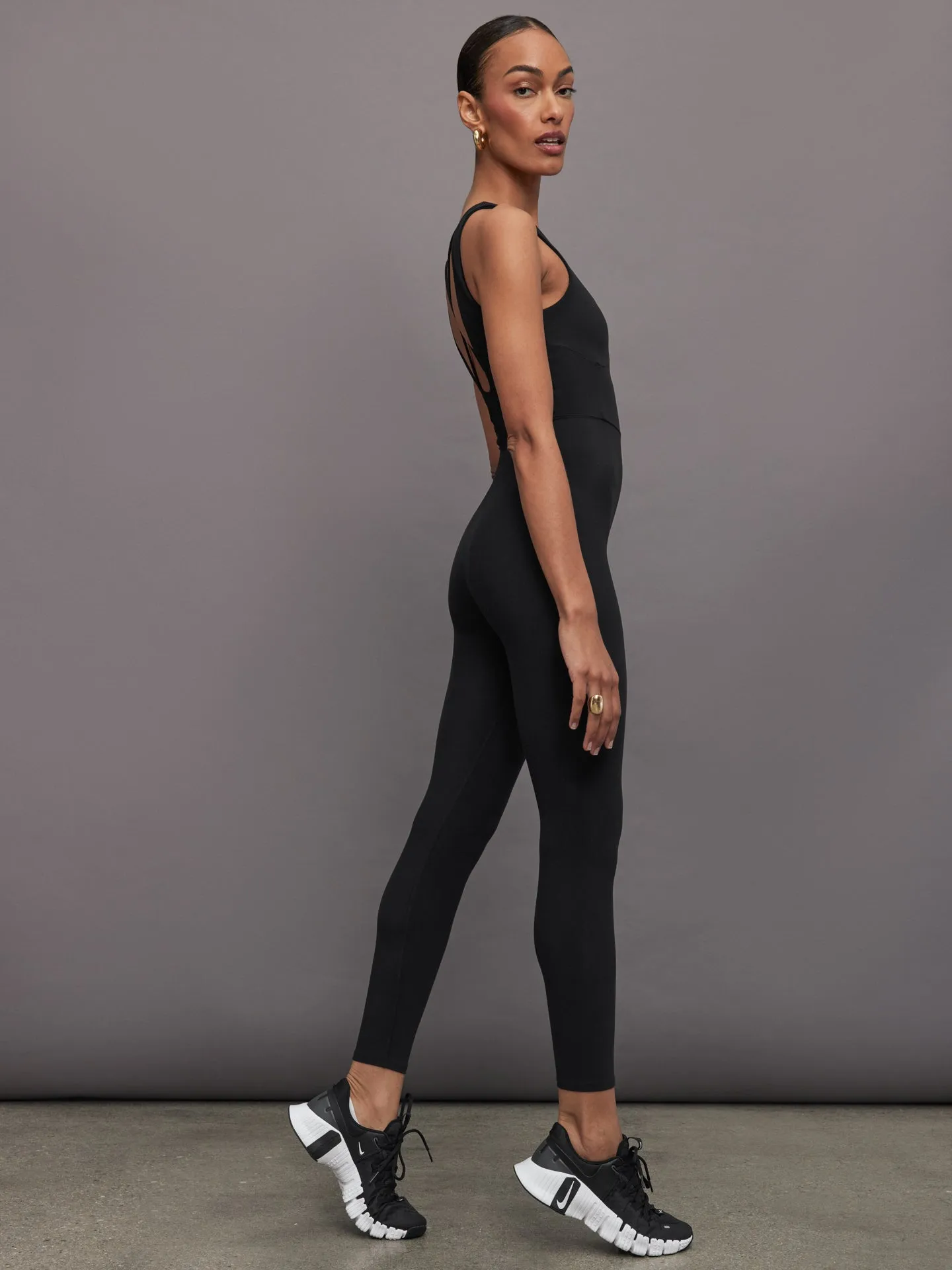 Cross Back Jumpsuit in Melt - Black