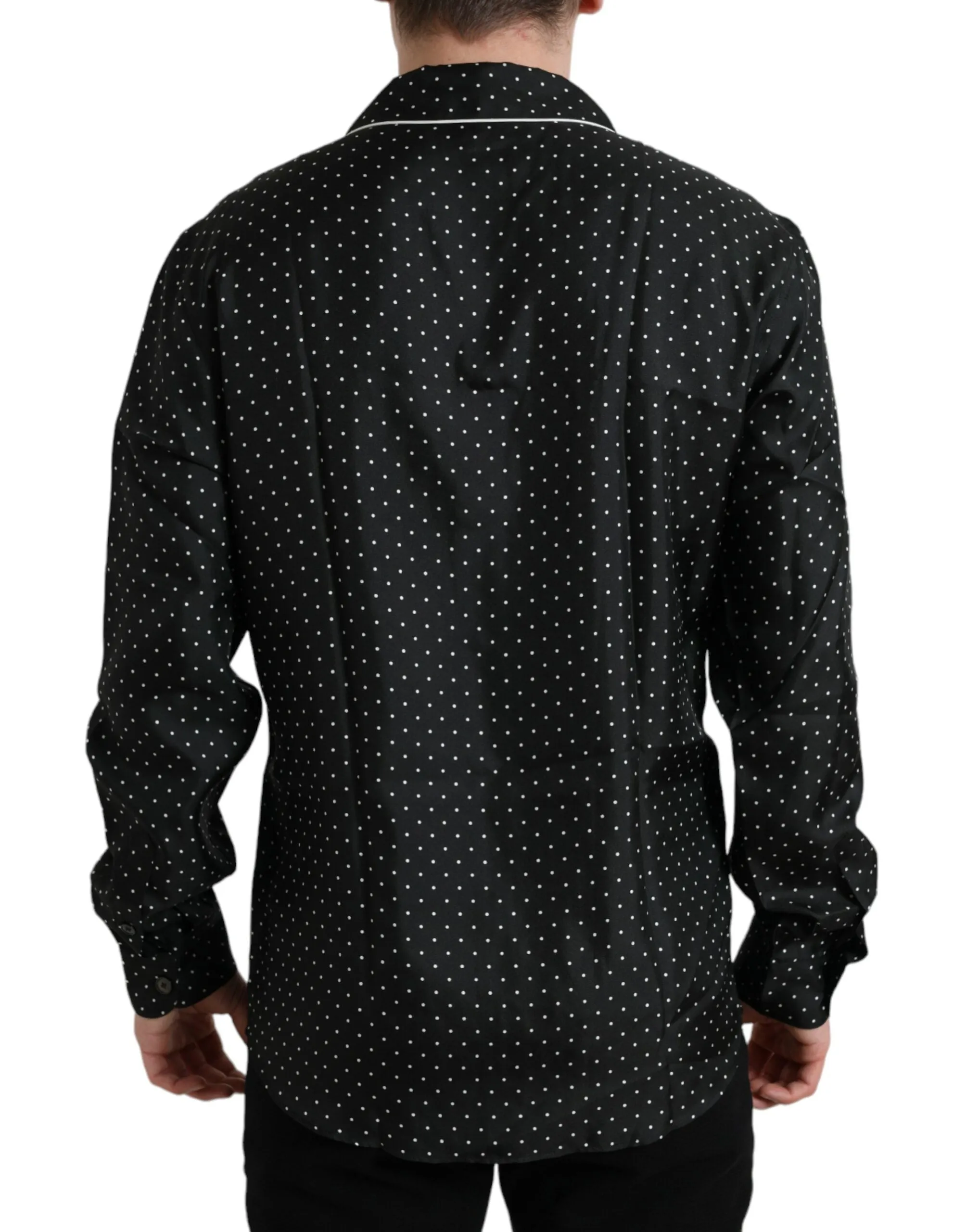 Dolce & Gabbana Black Polka Dot Silk Long Sleeve Shirt