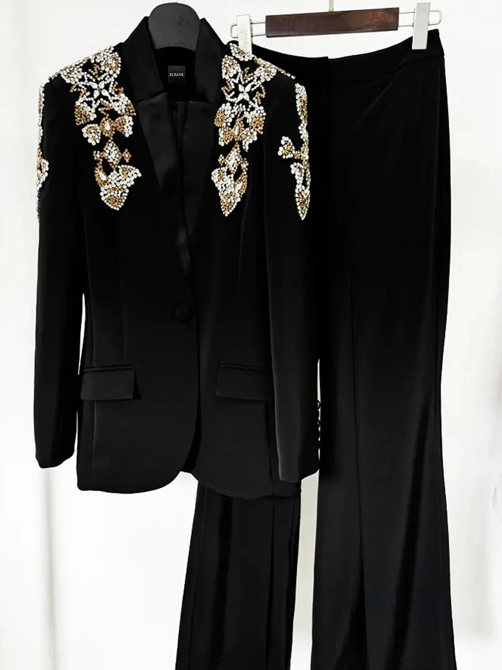 DORE Embellished Blazer & Flared Pants Set