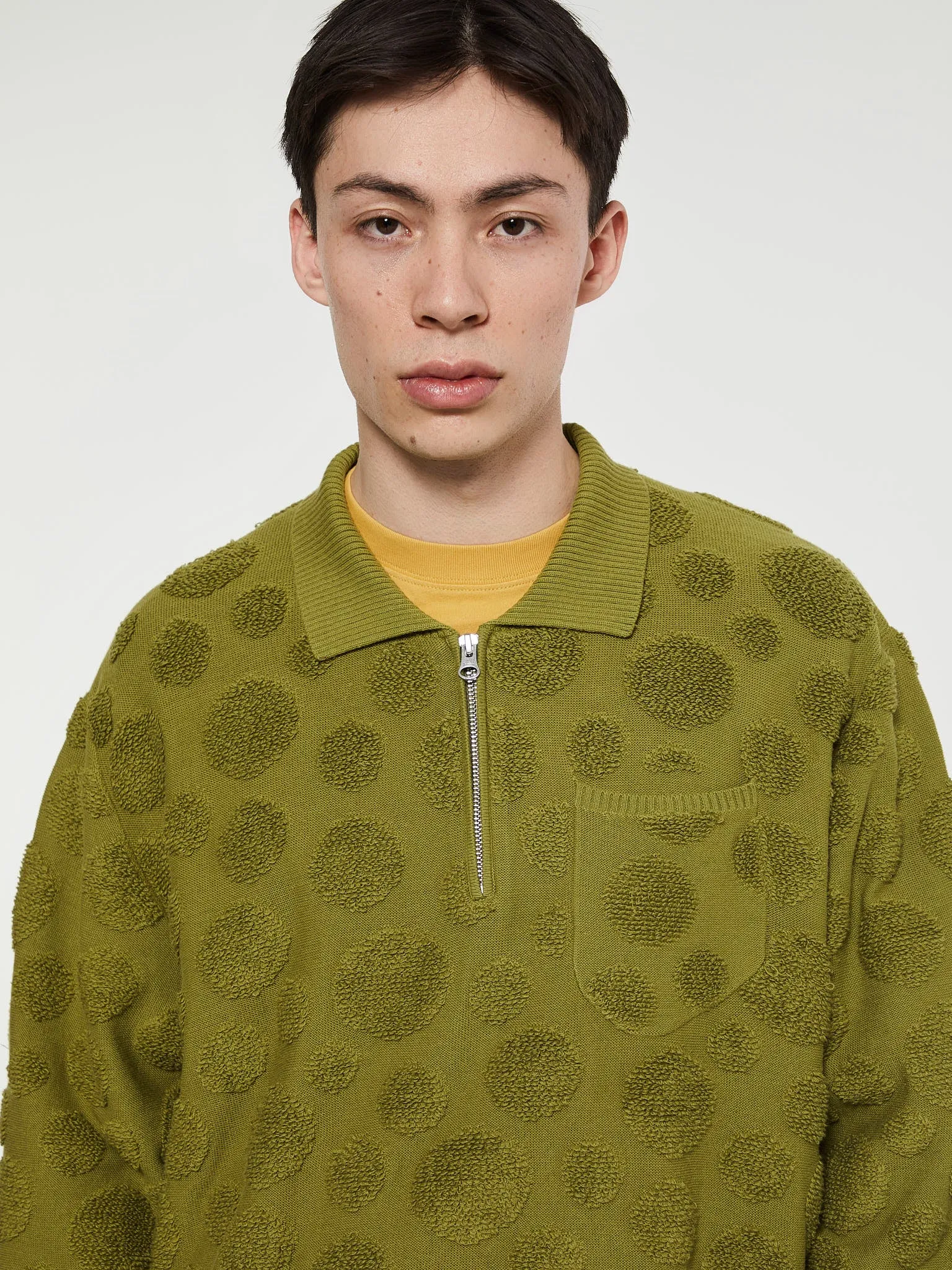 Dot Half Zip Sweater in Moss