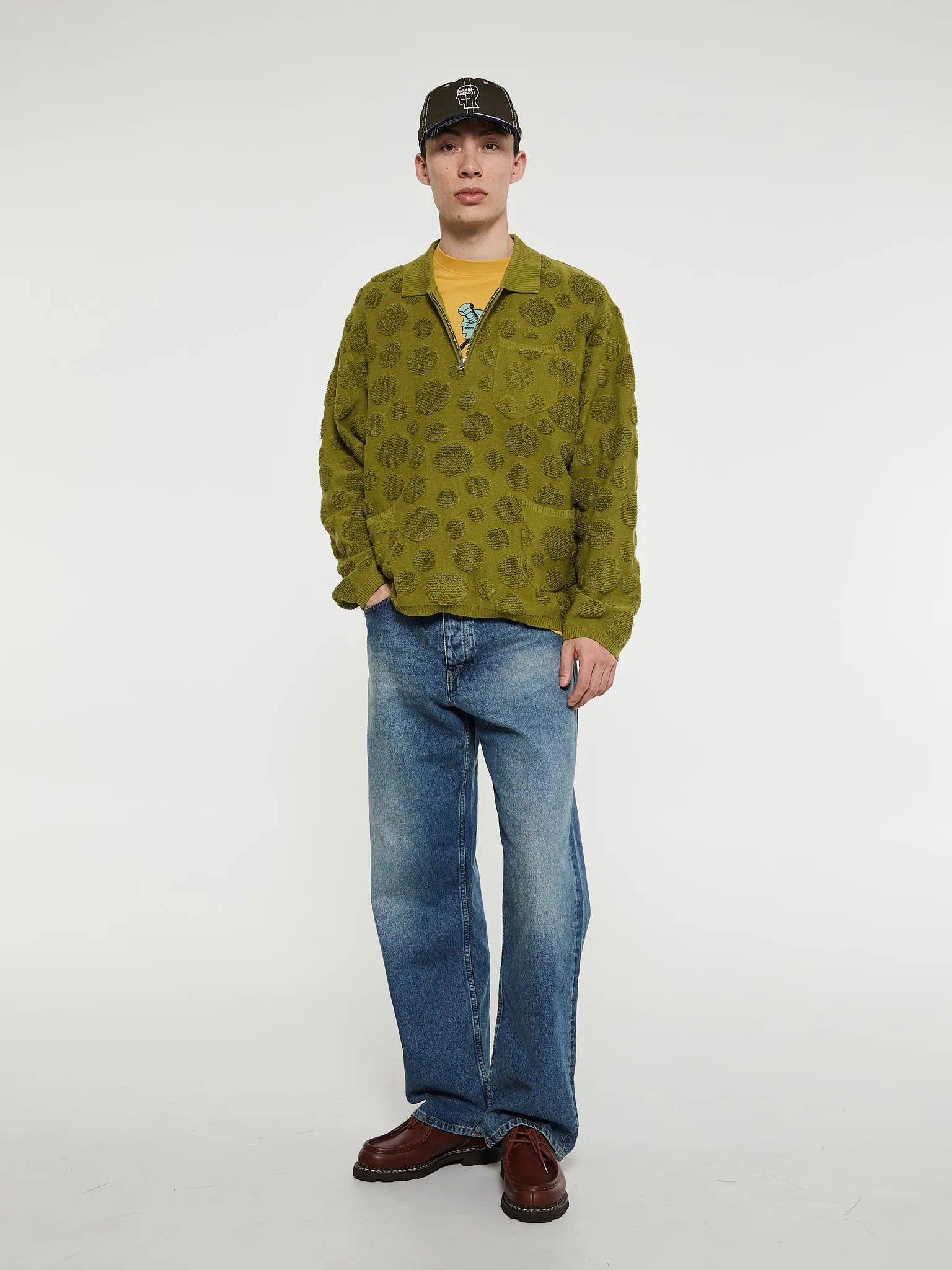 Dot Half Zip Sweater in Moss