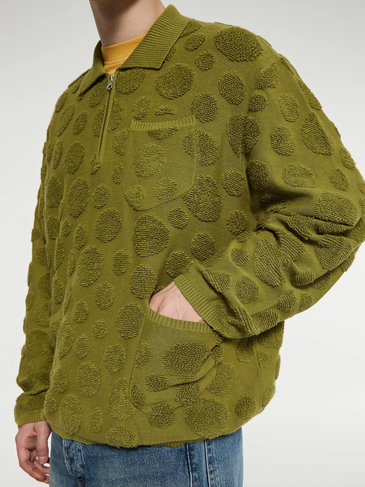 Dot Half Zip Sweater in Moss