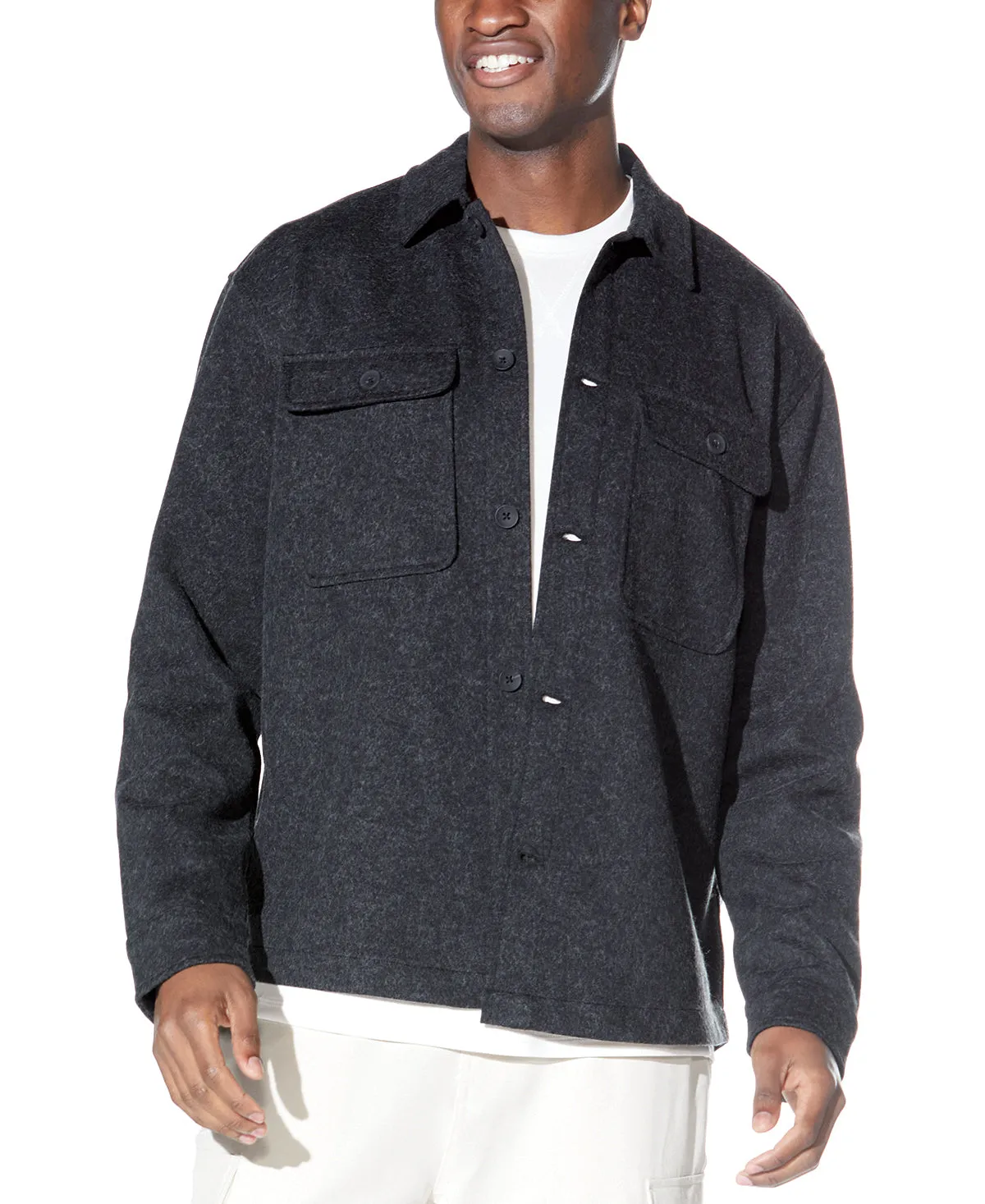 Durbin Relaxed Fit Shacket (Heather Black)