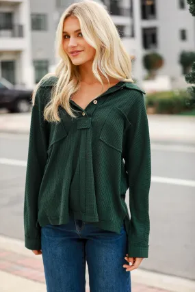 FINAL SALE - Always Together Hunter Green Waffle Knit Henley Top - DOORBUSTER