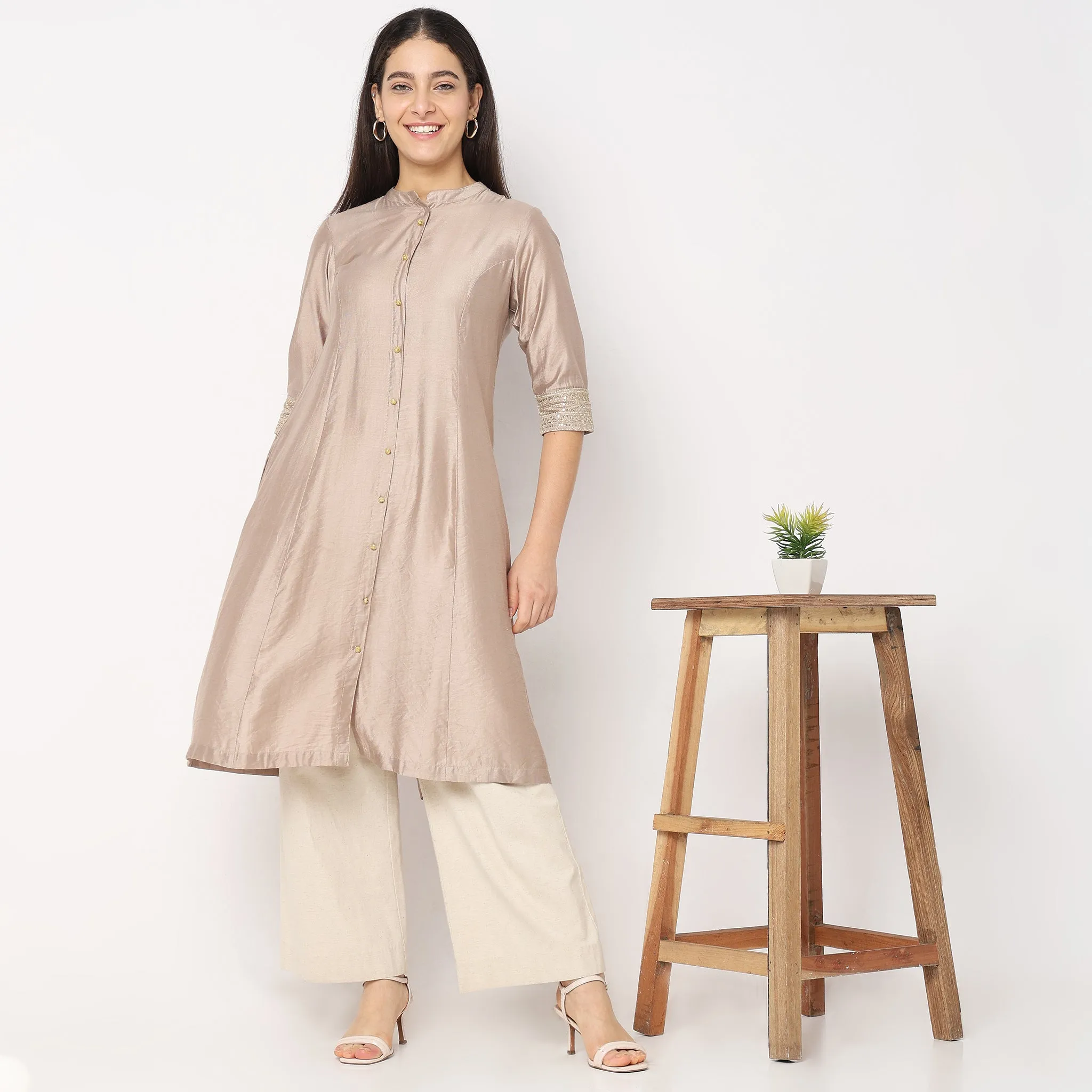 Flare Fit Embroidered Kurta