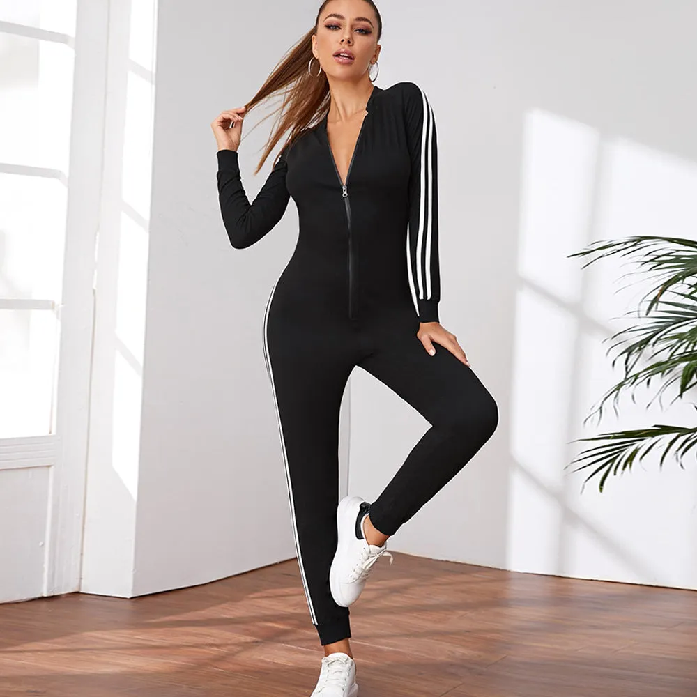 Fleece Jumpsuit Women's Long-sleeved Zipper Leisure Sports Fitness Suit Running Self-cultivation Yoga Wear