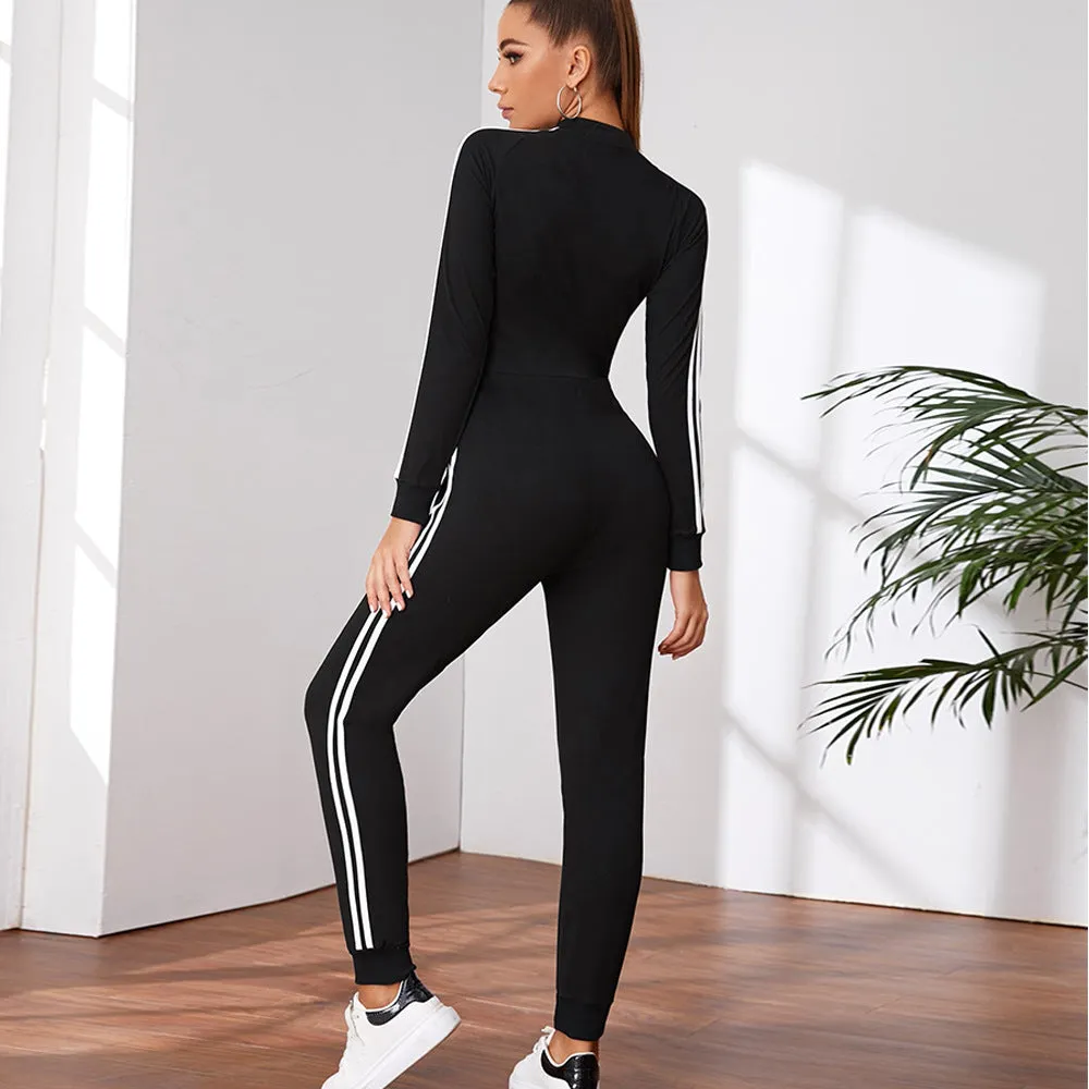 Fleece Jumpsuit Women's Long-sleeved Zipper Leisure Sports Fitness Suit Running Self-cultivation Yoga Wear