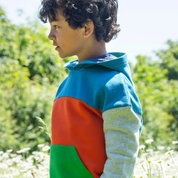 Frugi Switch Bowen Colour Block Hoodie - Deep Water / Earth