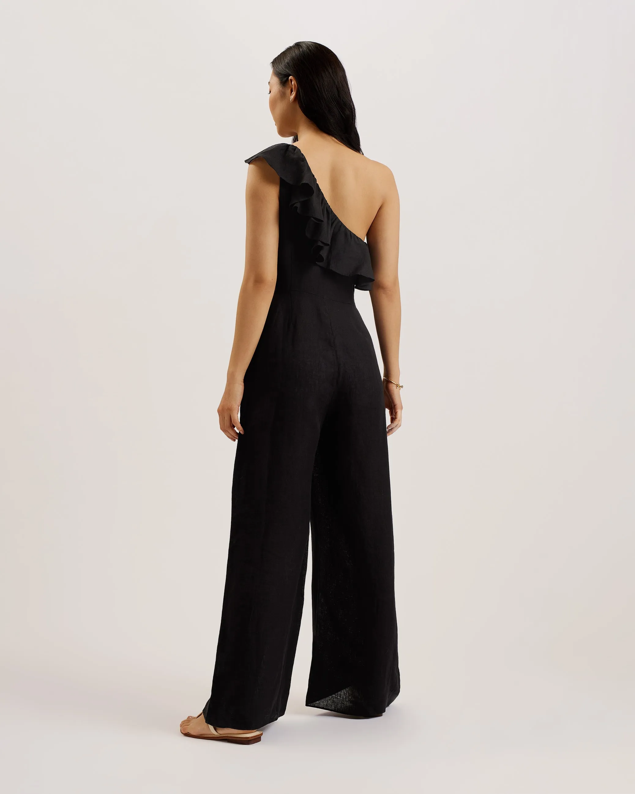 Fuji Ruffle One Shoulder Jumpsuit Black