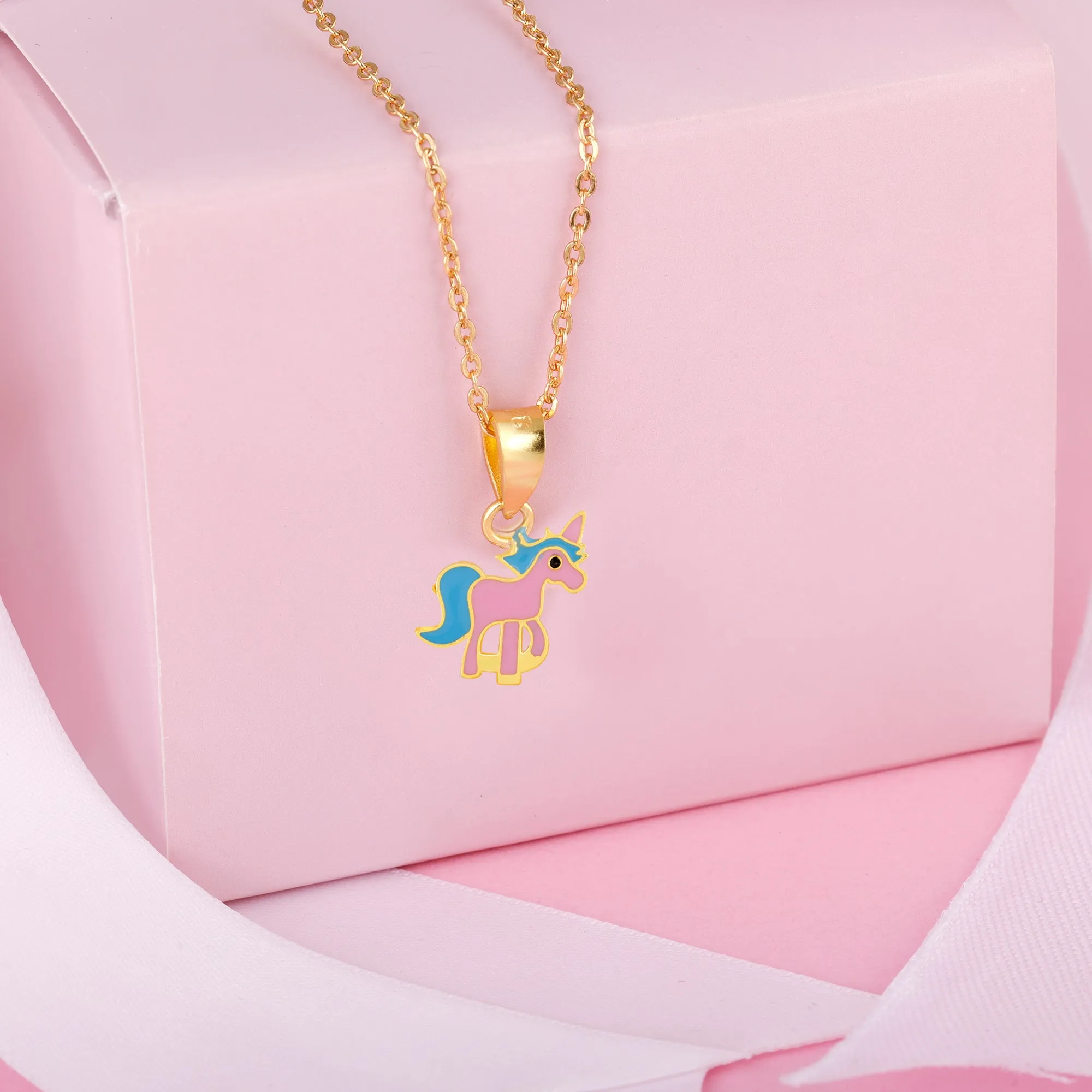 Golden Pie Unicorn Kids Pendant with Link Chain (7-10 yrs)