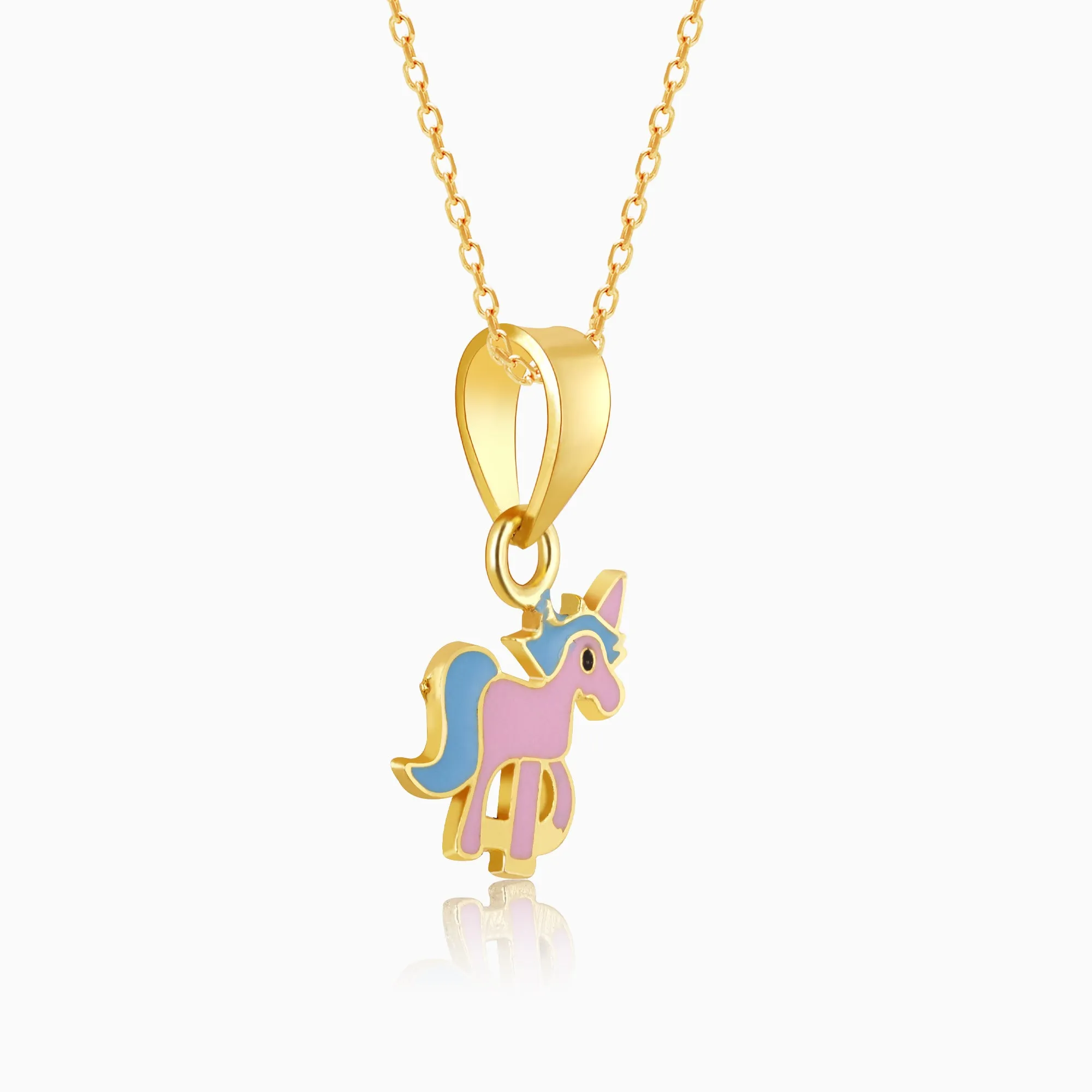 Golden Pie Unicorn Kids Pendant with Link Chain (7-10 yrs)