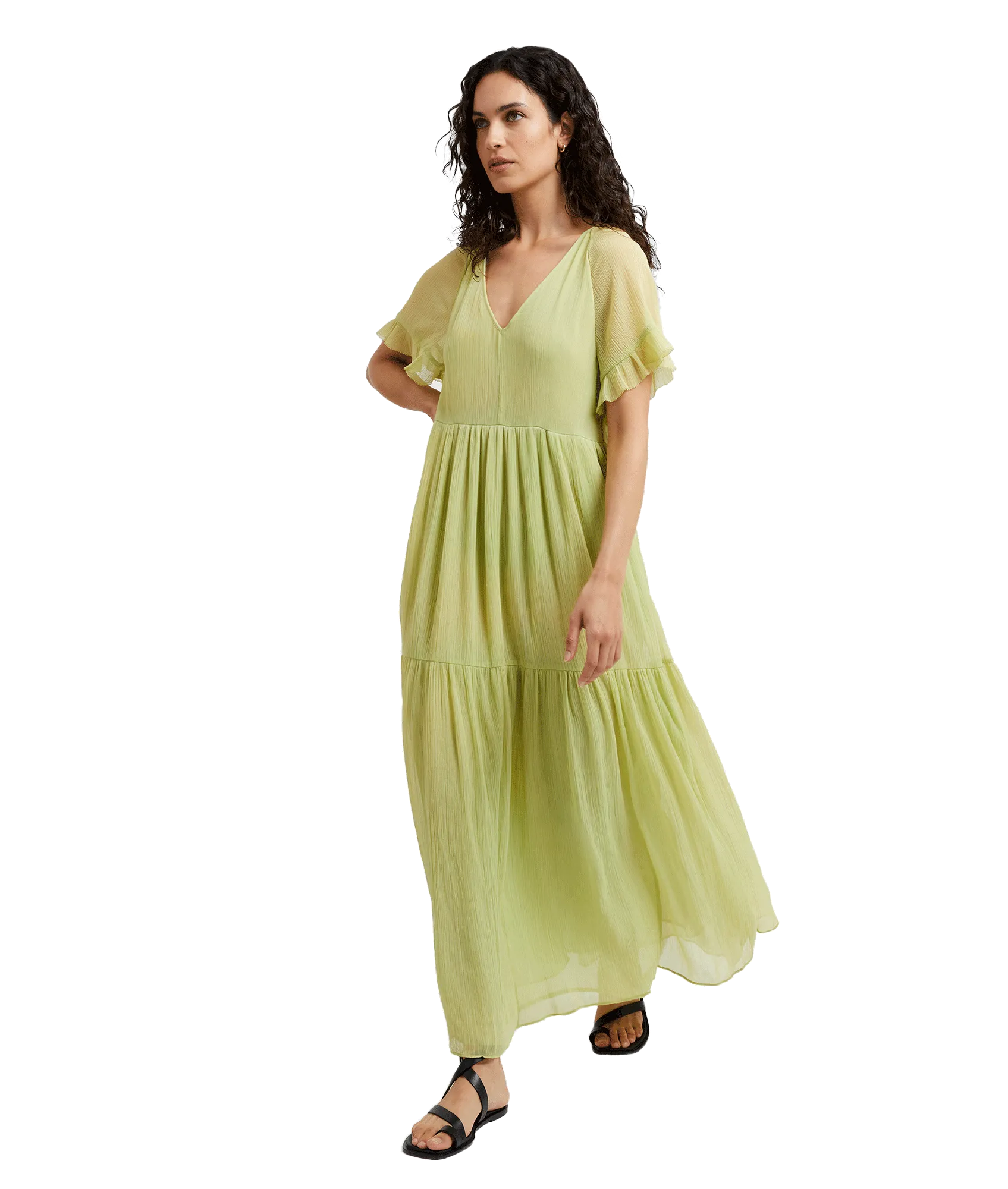 Gossamer Chiffon Tiered Maxi Dress - Green