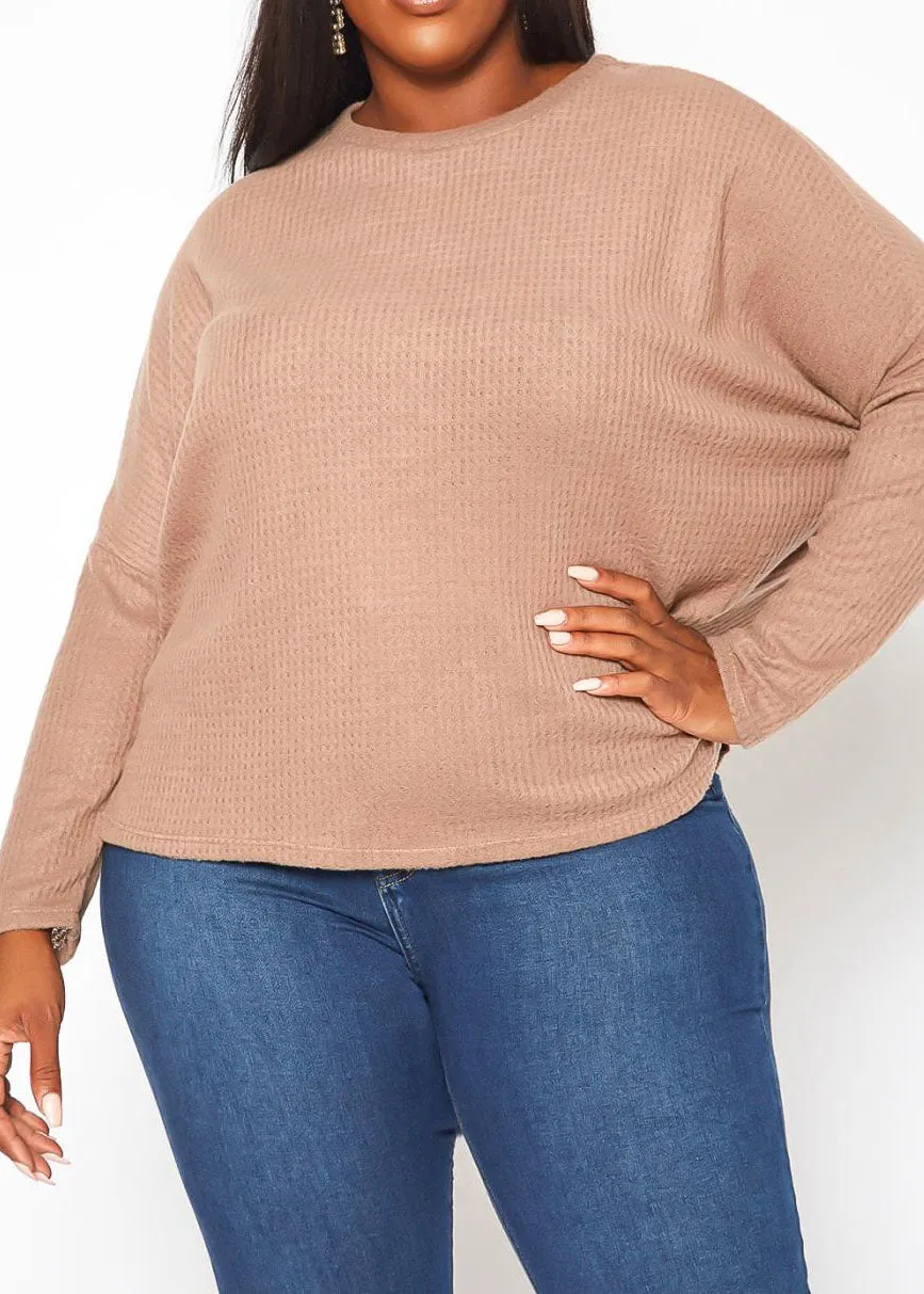 Hi Curvy Plus Size Women Dolman Sleeve Waffle Knit Sweater