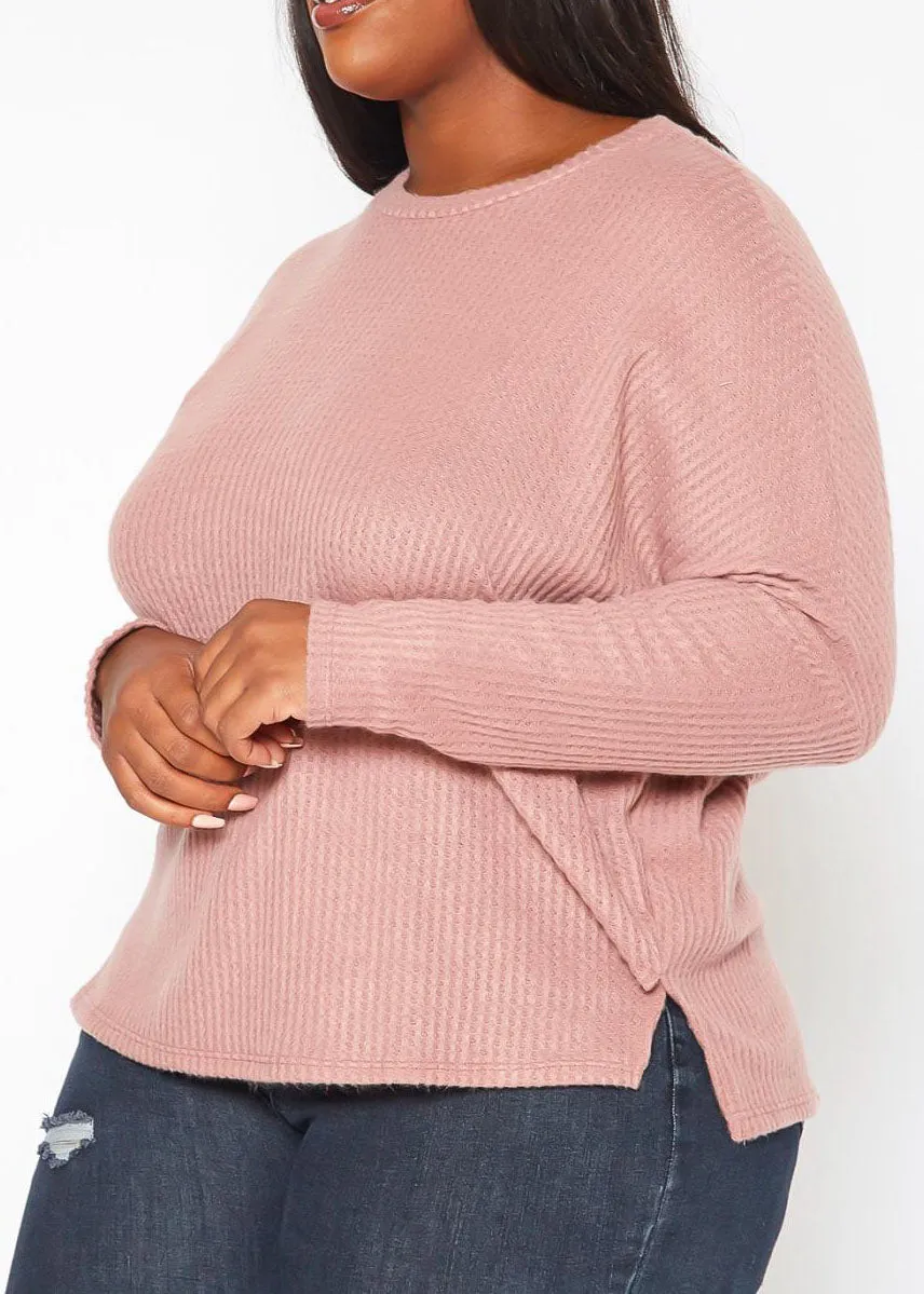 Hi Curvy Plus Size Women Dolman Sleeve Waffle Knit Sweater