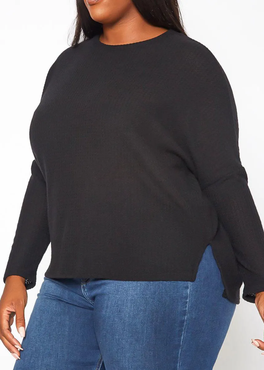 Hi Curvy Plus Size Women Dolman Sleeve Waffle Knit Sweater