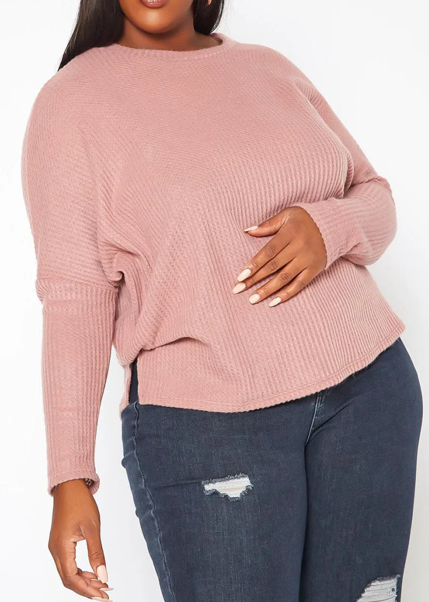 Hi Curvy Plus Size Women Dolman Sleeve Waffle Knit Sweater