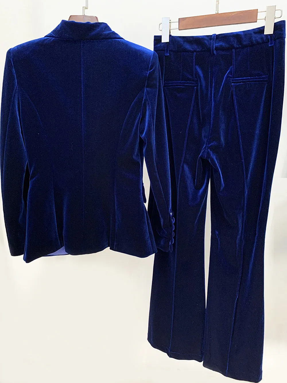 HINIYA Velvet Blazer & Flared Pants Set in Navy