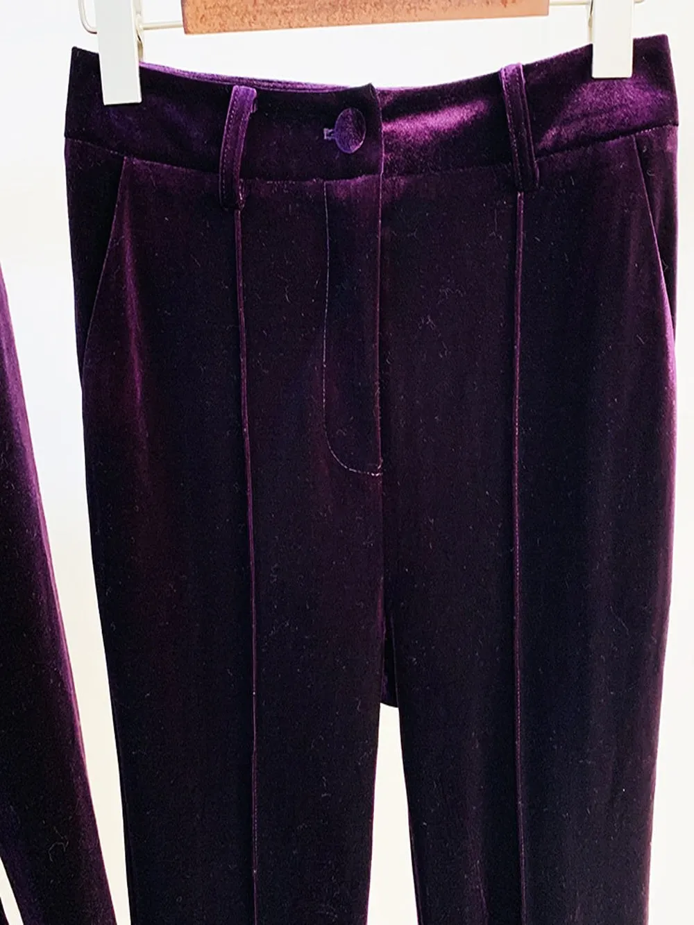 HINIYA Velvet Blazer & Flared Pants Set in Purple