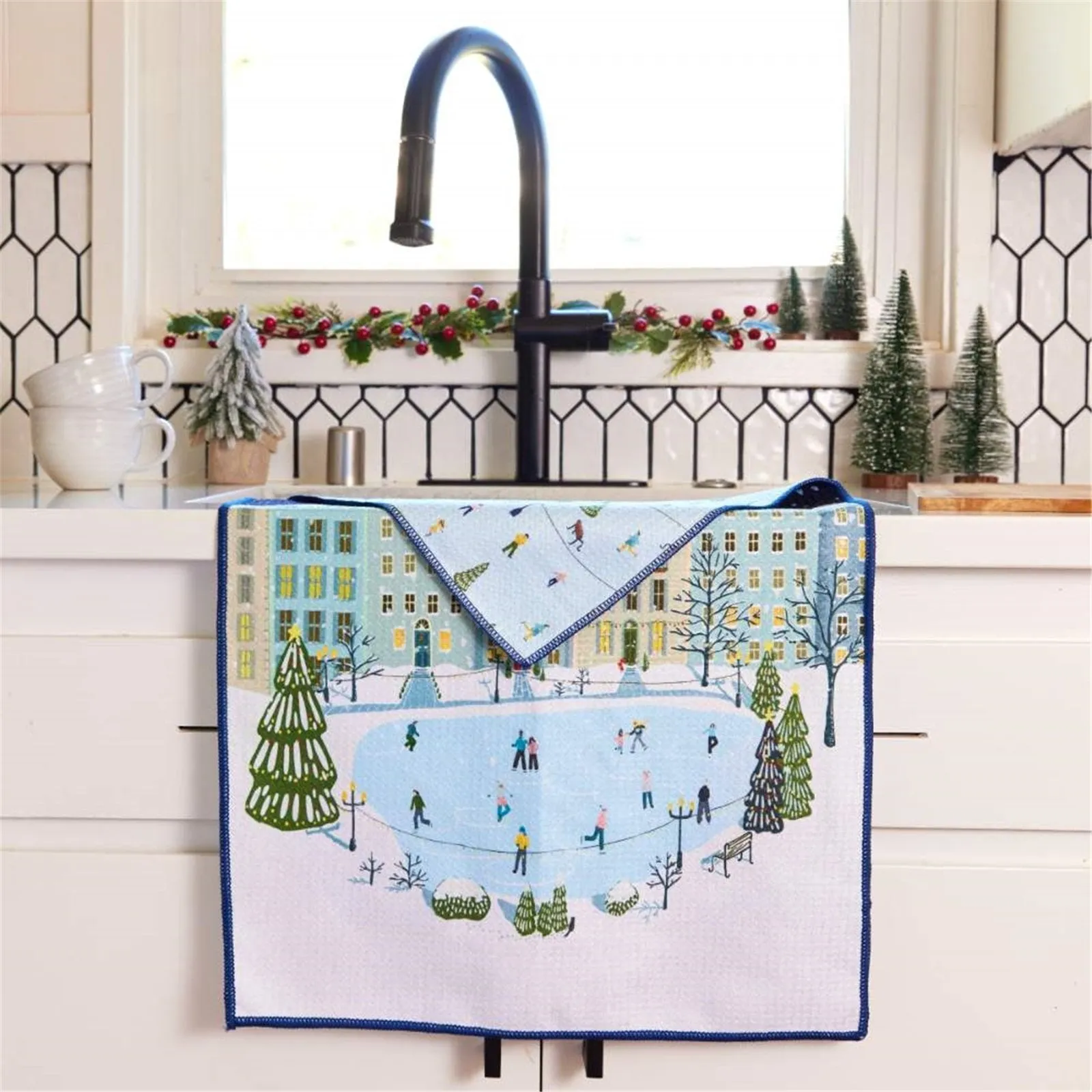 Holiday in the Park blu Kitchen Tea Towel-Double-Sided Print