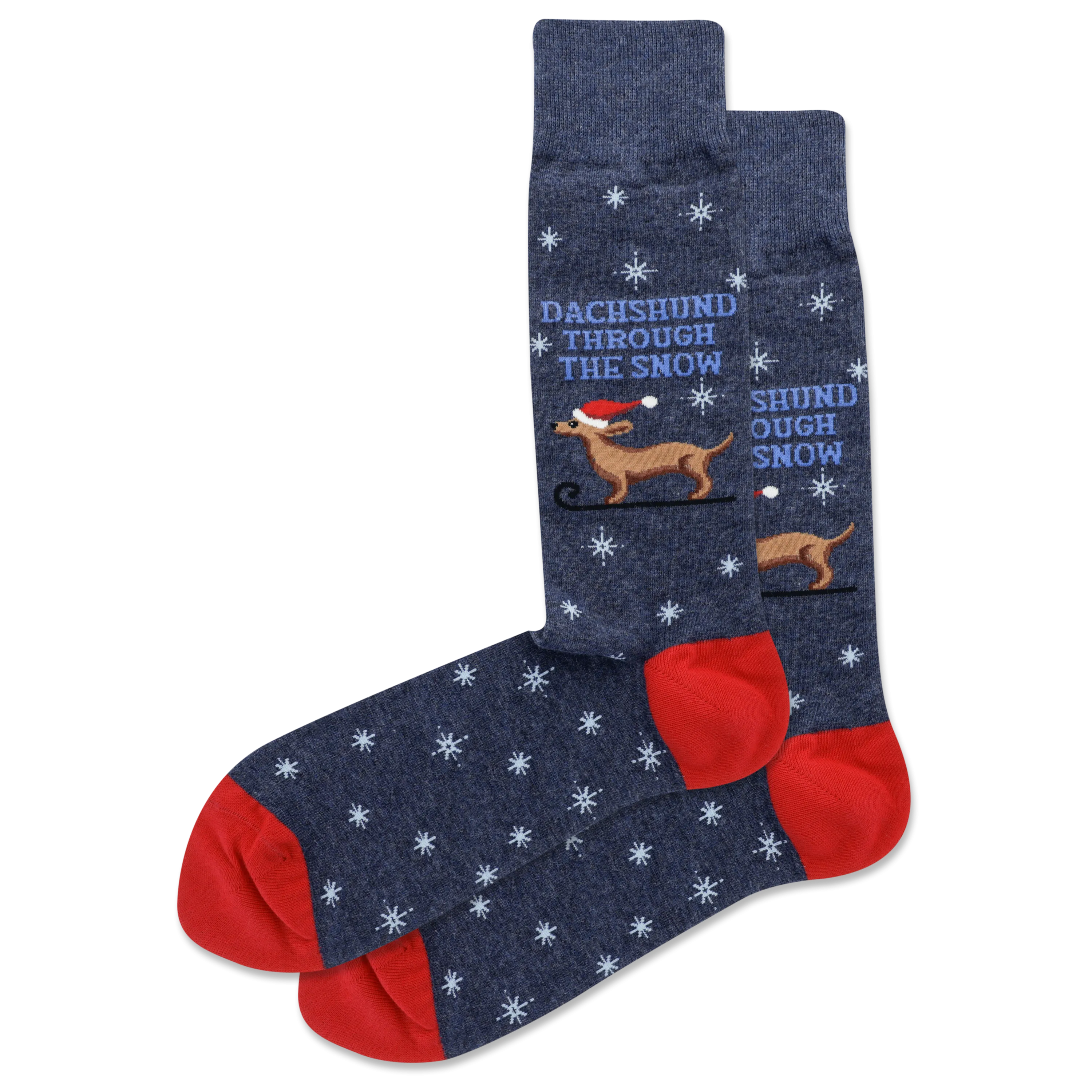 HOTSOX Men's Dachshund Through The Snow Crew Socks