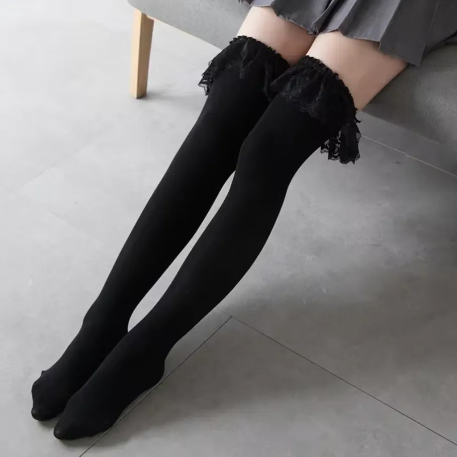 Instant Shipping! Ruffled Lace Over the Knee Socks