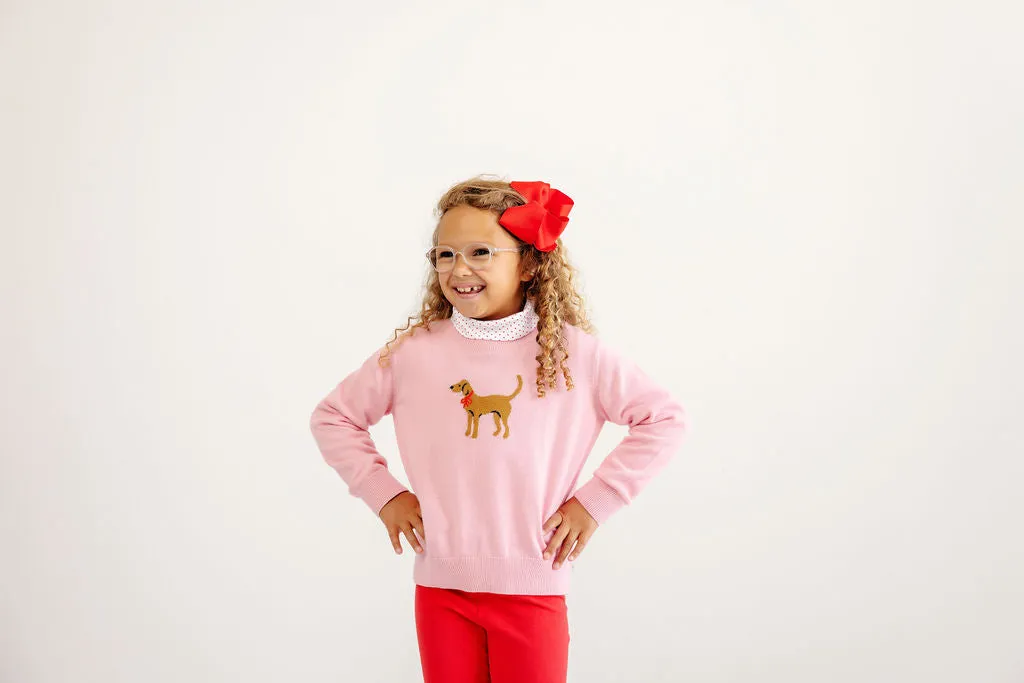 Isabelle's Intarsia Sweater - Hamptons Hot Pink with Dog Intarsia