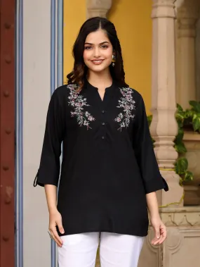 Juniper Black Modal Rayon Embroidered Tunic