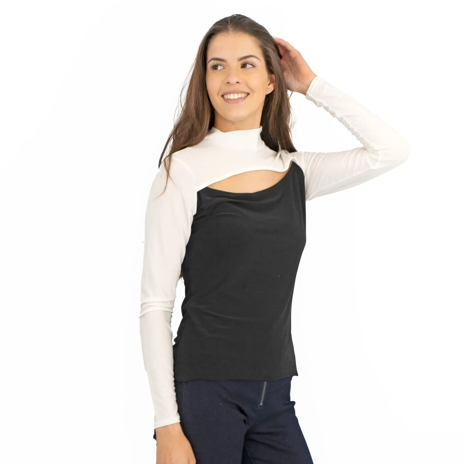 Karen Millen Peep Hole Black & White Long Sleeve Jersey Tops