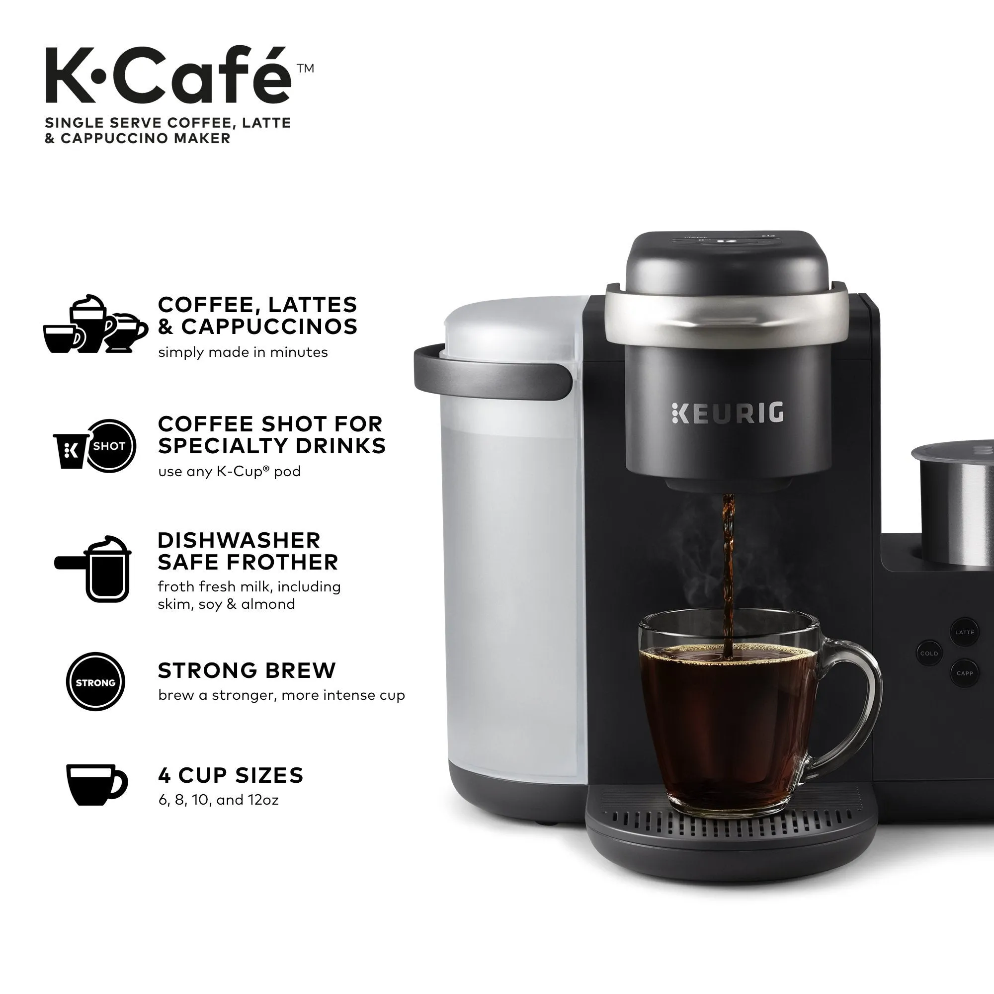 Keurig K-Cafe Single-Serve K-Cup Coffee Maker, Latte Maker and Cappuccino Maker, Comes with Dishwasher Safe Milk Frother, Coffee Shot Capability, Compatible With all Keurig K-Cup Pods, Dark Charcoal