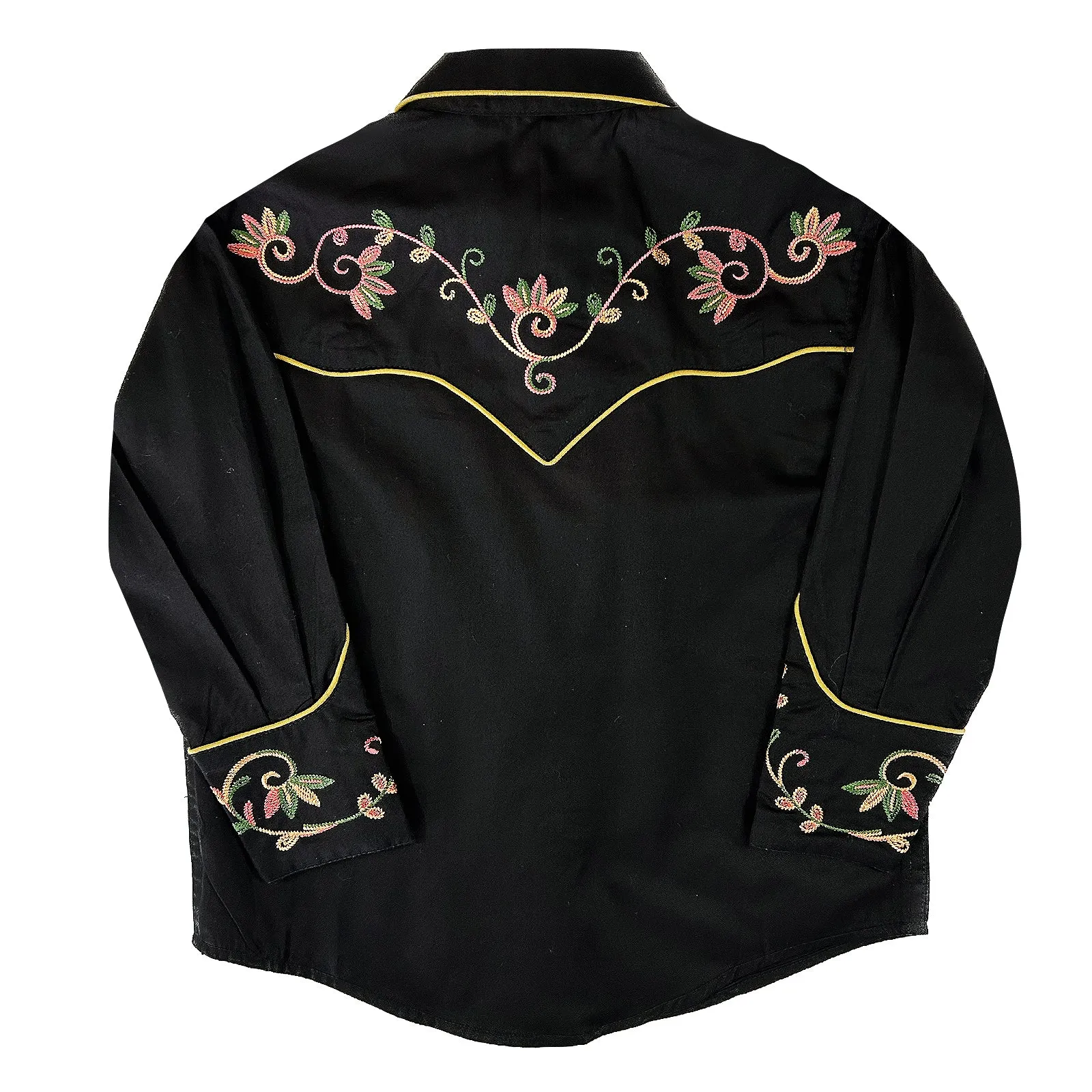 Kid's Black Vintage Variegated Floral Embroidery